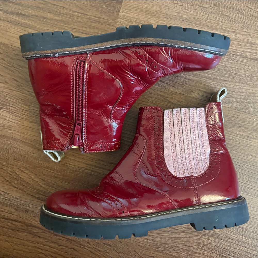 Mini Boden Chelsea Red Leather Boots size 28, US size 11